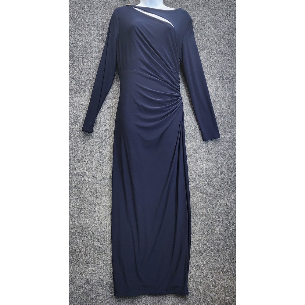 Lauren Ralph Lauren Evening Women's Navy Ruched Cutout Gown Formal Dress Size 10